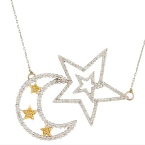 Women's 1.21ctw Diamond Moon Star 14k Gold Necklace 8grams
